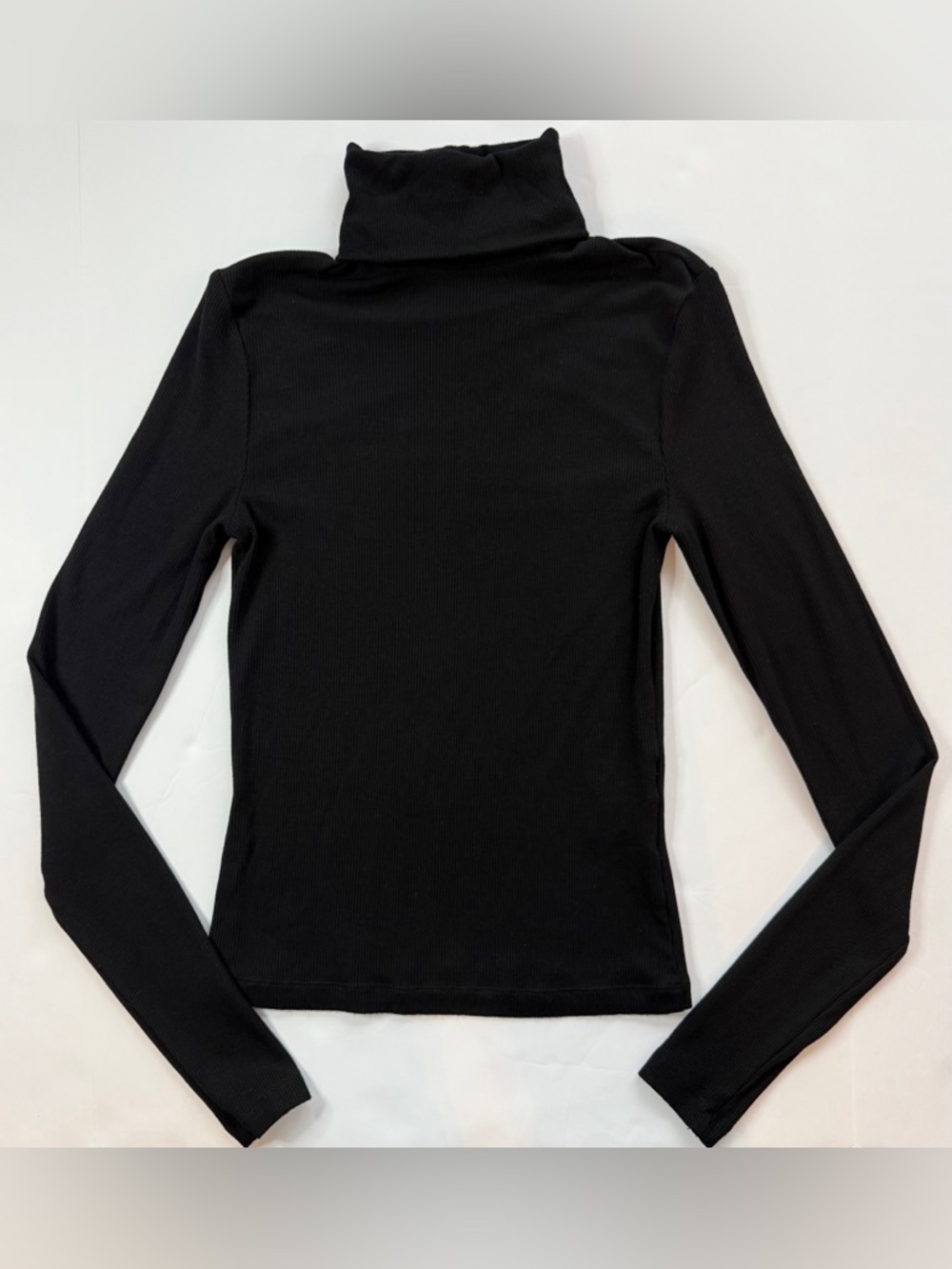 H&M Ribbed Turtleneck Shirt Fitted Viscose Long Sleeves Black Size S